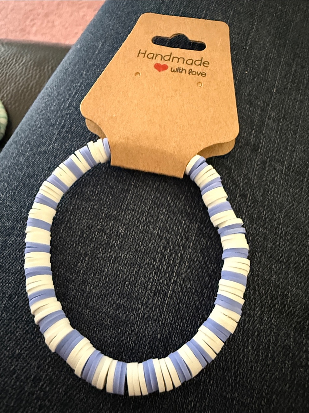 Handmade Kids Blue & White Beaded Stretch Bracelet